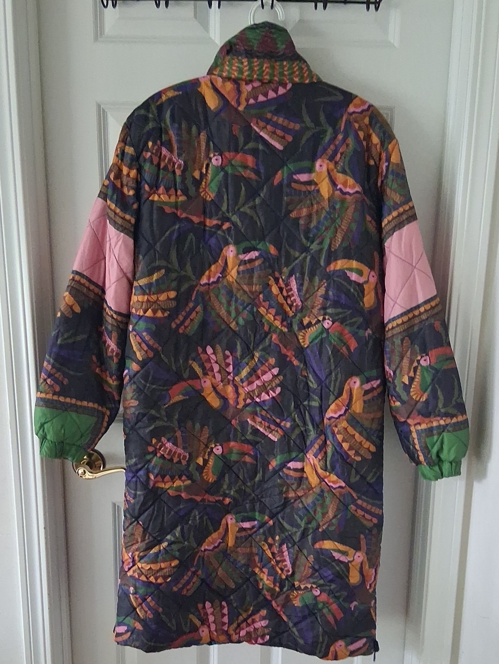 Farm Rio Quilted Multicolor Long Women's Coat - Pink, Purple & Green Size S - Picture 5 of 16